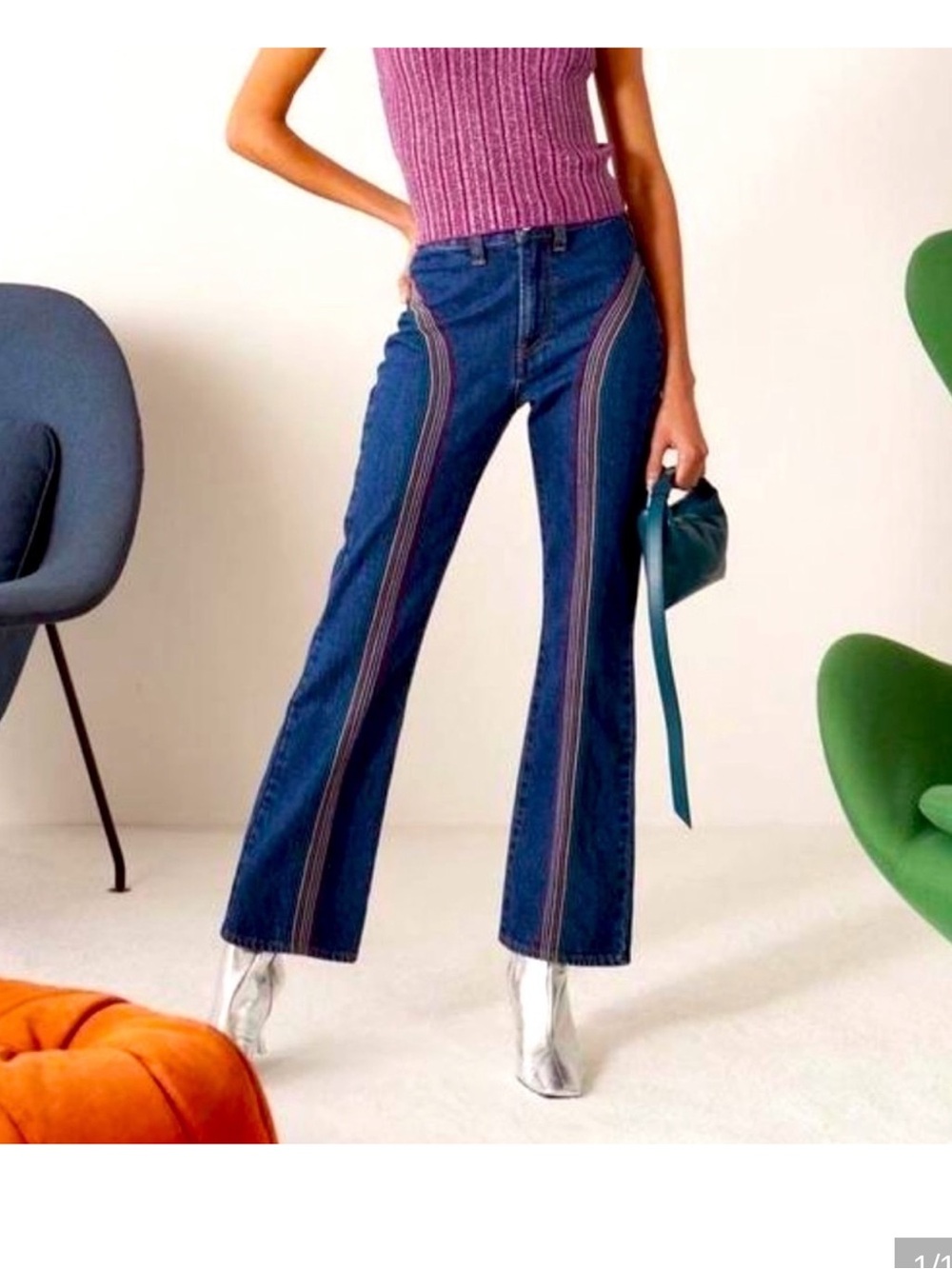 Simon Miller Dark Indigo Flare Jeans with embroidered lines